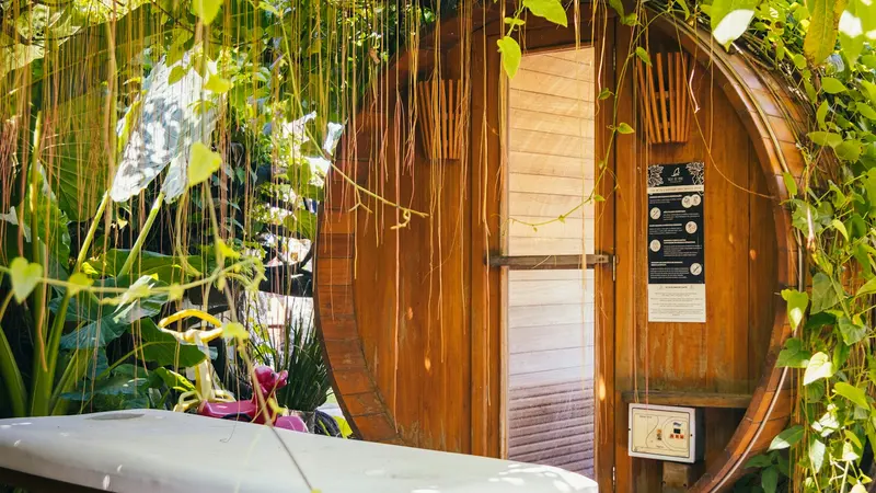 Carte de fidélité spa : espace détente avec sauna en bois et plantes